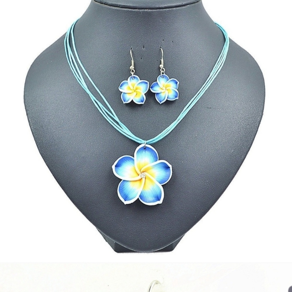 PLUMERIA  HAWAII FLOWER NECKLACE&EARRING